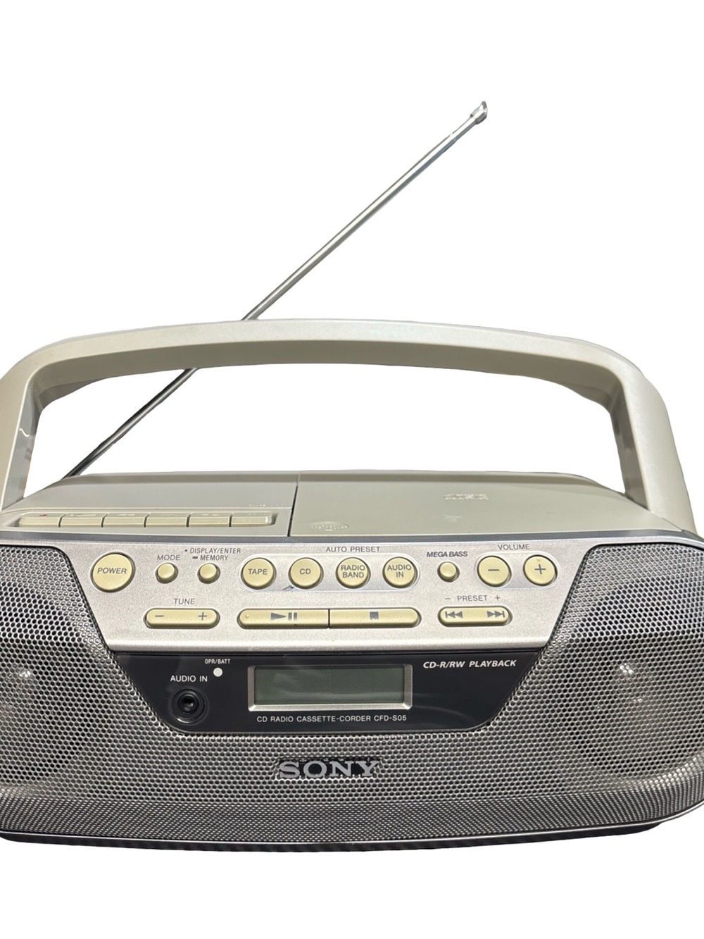 Sony CFD-S05 CD Cassette Boombox Radio CD-R/RW Playback Portable Stereo. NICE!!